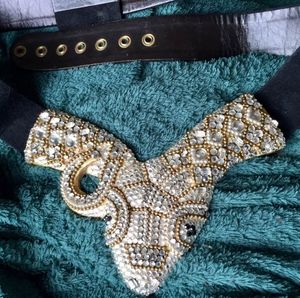 Rare ERMINE BEVERLY HILLS  Crystal Pearl SNAKE Black SUEDE BELT